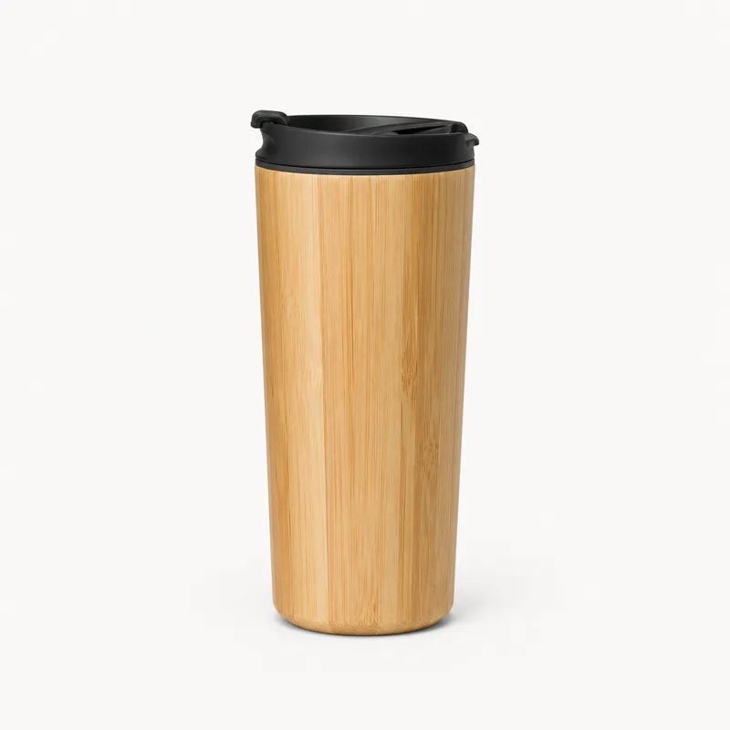 Bamboo travel mug with minimal branding