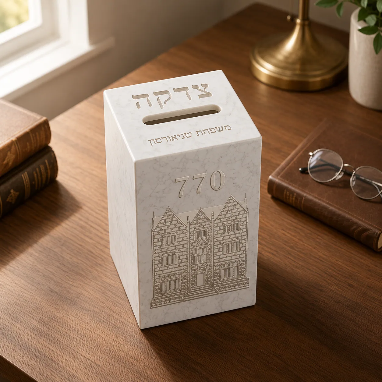 Personalized Kupat Tzedaka 770 with a custom printed logo